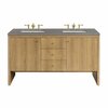 James Martin Vanities Hudson 60in Double Vanity, Light Natural Oak w/ 3 CM Grey Expo Top 435-V60D-LNO-3GEX